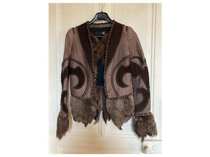 Just Cavalli giacca corta in pelle e pelli Marrone scuro - vista 4