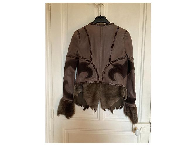 Just Cavalli giacca corta in pelle e pelli Marrone scuro - vista 6