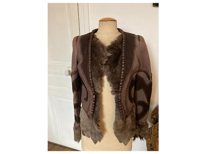 Just Cavalli giacca corta in pelle e pelli Marrone scuro - vista 8