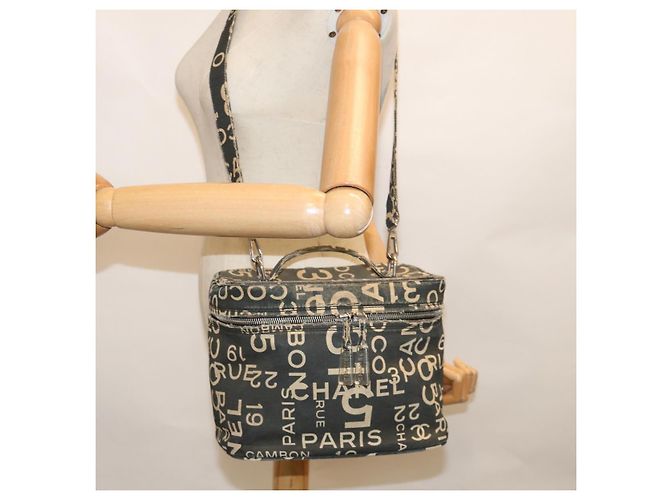 CHANEL Bycy Vanity Pochette per cosmetici Tela Nera CC Auth bs11565 Nero - vista 26