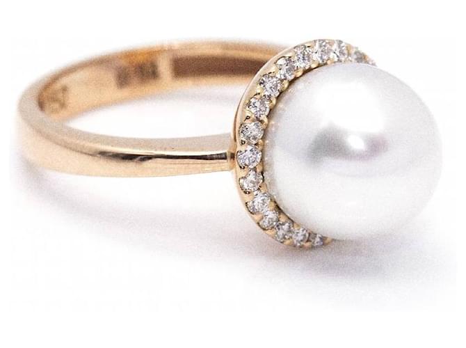 Autre Marque Perlen- und Diamantring. Golden - Ansicht 2