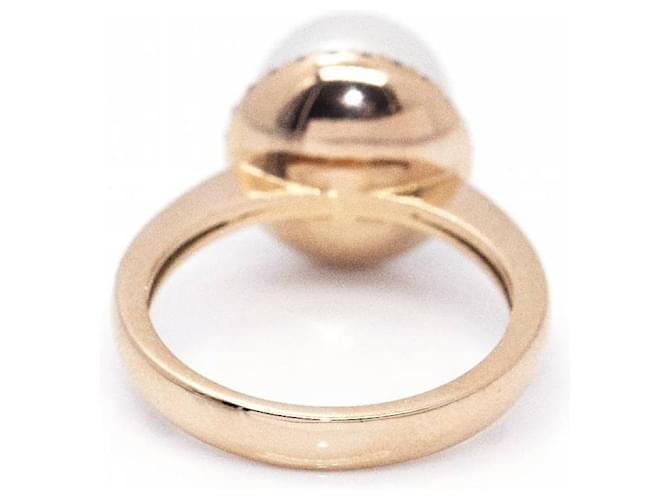 Autre Marque Perlen- und Diamantring. Golden - Ansicht 3