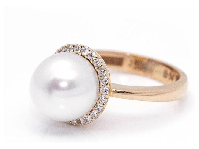Autre Marque Perlen- und Diamantring. Golden - Ansicht 4