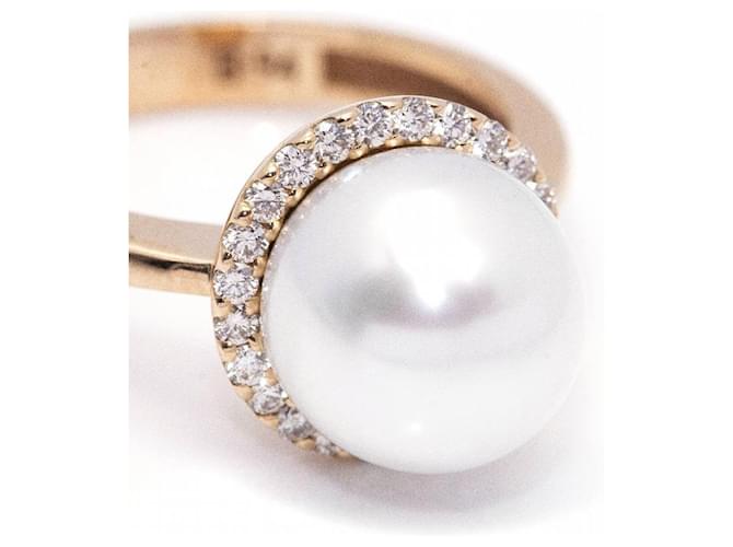 Autre Marque Perlen- und Diamantring. Golden - Ansicht 5