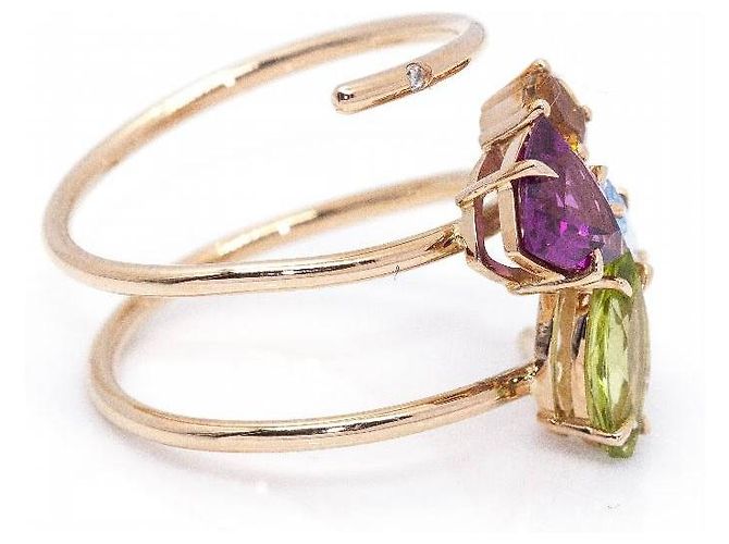 Autre Marque Anello Tuttifrutti in Oro Rosa. Arancione Verde chiaro Blu chiaro Viola scuro - vista 2