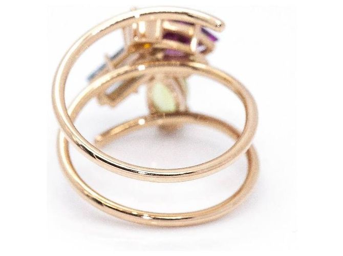 Autre Marque Anello Tuttifrutti in Oro Rosa. Arancione Verde chiaro Blu chiaro Viola scuro - vista 3