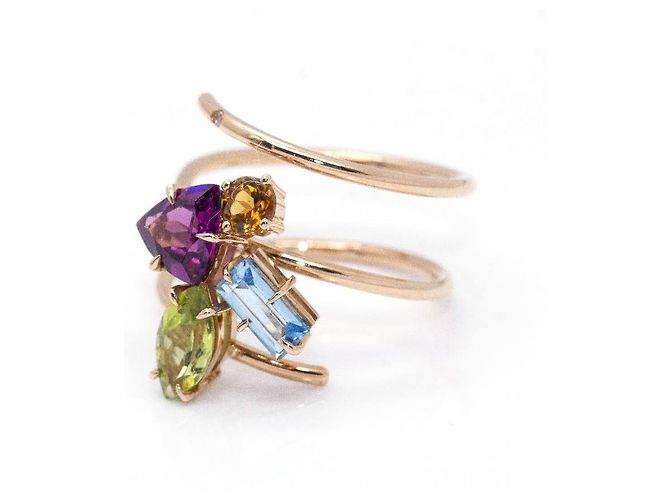 Autre Marque Anello Tuttifrutti in Oro Rosa. Arancione Verde chiaro Blu chiaro Viola scuro - vista 4