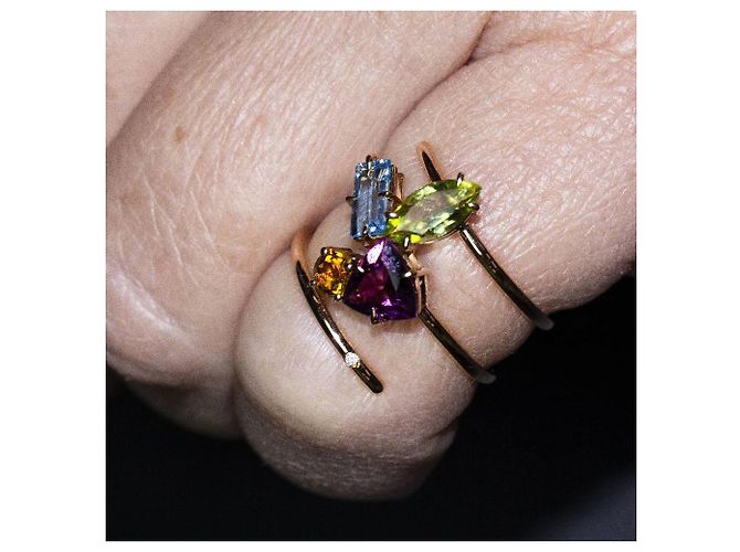 Autre Marque Anello Tuttifrutti in Oro Rosa. Arancione Verde chiaro Blu chiaro Viola scuro - vista 6
