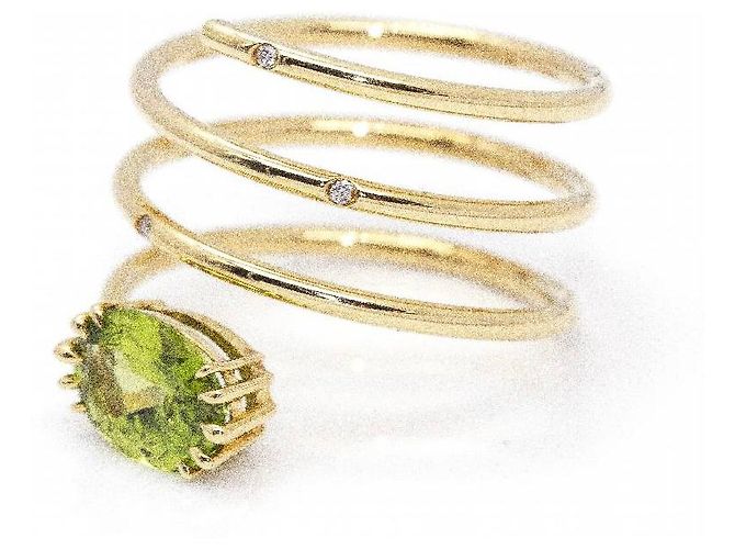 Autre Marque Anello a spirale in oro e peridoto. Verde chiaro - vista 4