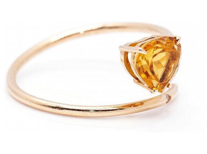 Autre Marque Anello Cuore in Citrino in Oro Rosa 18k e Diamante Arancione - vista 2
