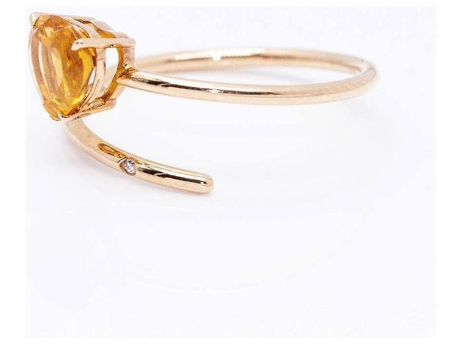 Autre Marque Anello Cuore in Citrino in Oro Rosa 18k e Diamante Arancione - vista 4