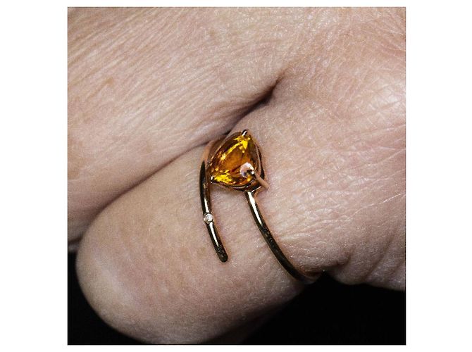 Autre Marque Anello Cuore in Citrino in Oro Rosa 18k e Diamante Arancione - vista 6
