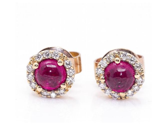 Autre Marque Pendientes de Oro Rosa y Rubis. Dorado - vista 2