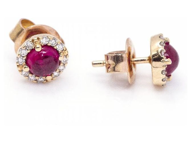 Autre Marque Pendientes de Oro Rosa y Rubis. Dorado - vista 3