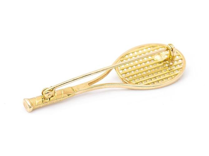 Autre Marque Spilla e ciondolo a forma di racchetta da tennis in oro giallo e perla D'oro - vista 3
