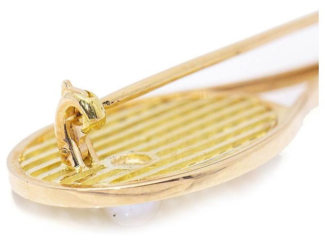 Autre Marque Spilla e ciondolo a forma di racchetta da tennis in oro giallo e perla D'oro - vista 4