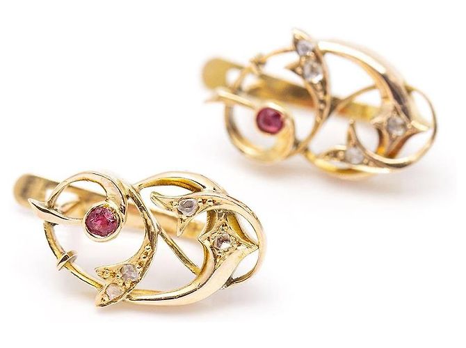 Autre Marque Ouro VINGT, brincos de diamante e rubi. Rosa Dourado - vista 2