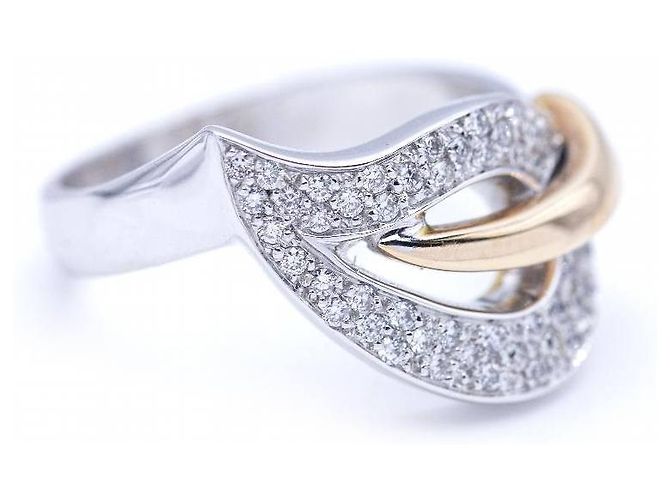 Autre Marque Anel bicolor com diamantes. Prata Dourado - vista 3