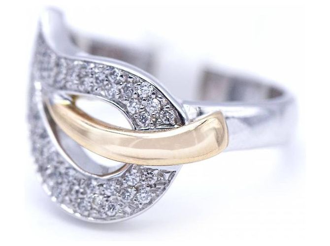 Autre Marque Anel bicolor com diamantes. Prata Dourado - vista 4