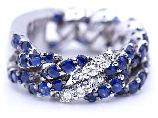 Autre Marque Anello in Oro, diamanti e zaffiri. Argento Blu navy - vista 2