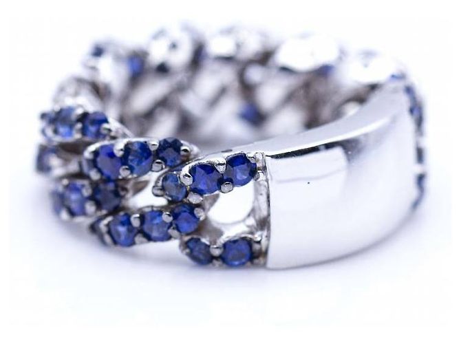 Autre Marque Anello in Oro, diamanti e zaffiri. Argento Blu navy - vista 4