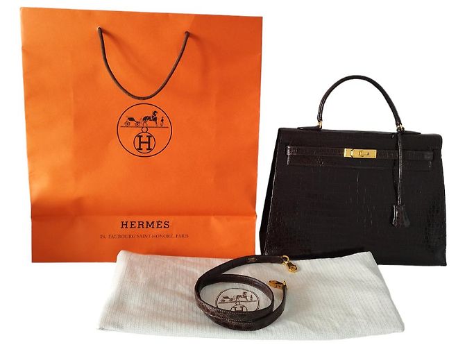 Hermès Borsa Hermes Kelly 35 in coccodrillo marrone - vista 3