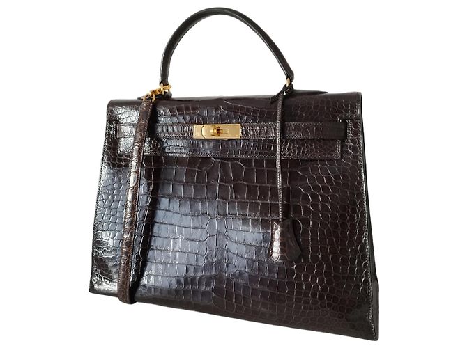 Hermès Borsa Hermes Kelly 35 in coccodrillo marrone - vista 4