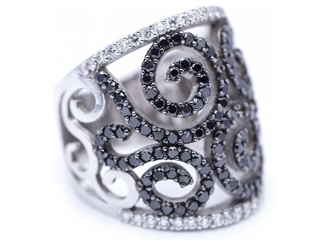 Autre Marque Anello d'oro, White/diamanti neri Nero Argento - vista 2