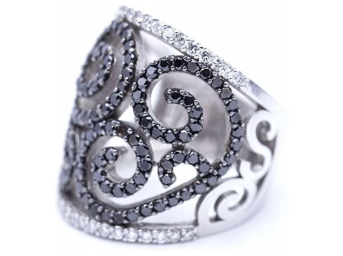 Autre Marque Anello d'oro, White/diamanti neri Nero Argento - vista 4