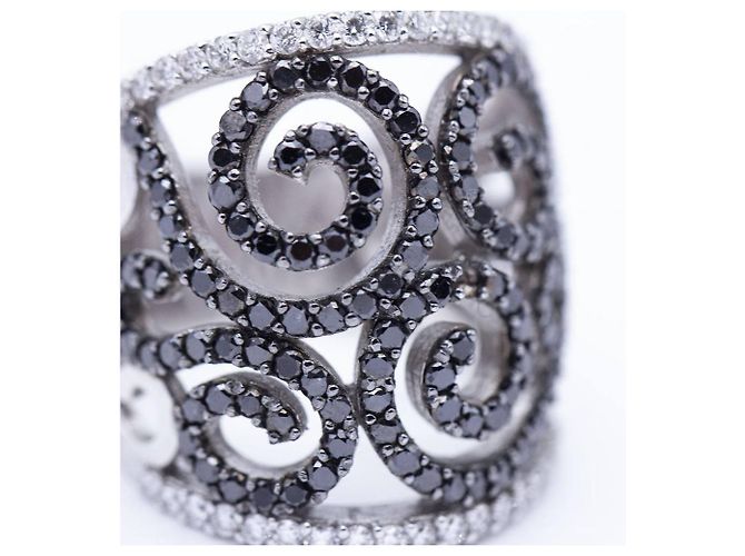 Autre Marque Anello d'oro, White/diamanti neri Nero Argento - vista 5