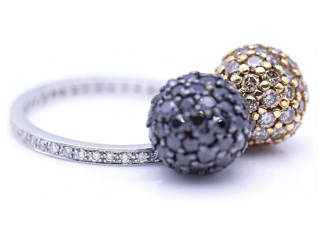 Autre Marque Zweifarbiger Autorenring mit Diamanten Schwarz Golden - Ansicht 2