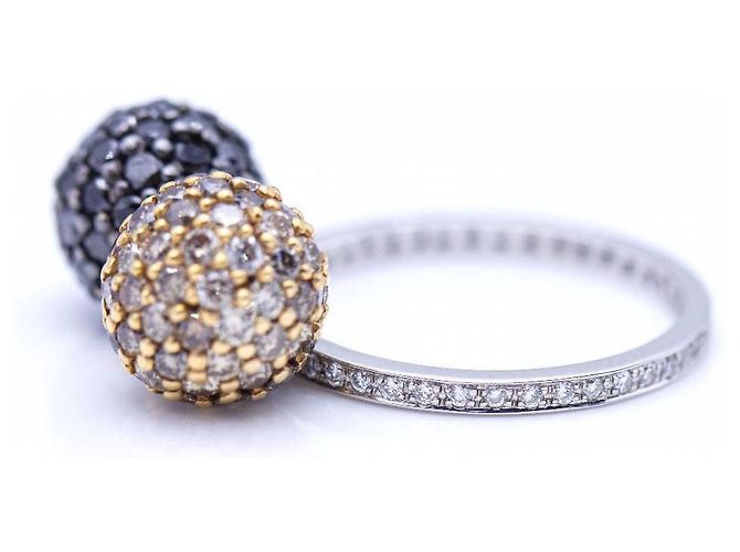 Autre Marque Zweifarbiger Autorenring mit Diamanten Schwarz Golden - Ansicht 4