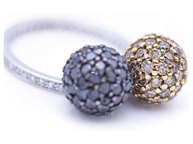 Autre Marque Zweifarbiger Autorenring mit Diamanten Schwarz Golden - Ansicht 5