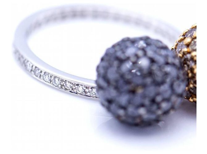 Autre Marque Zweifarbiger Autorenring mit Diamanten Schwarz Golden - Ansicht 6