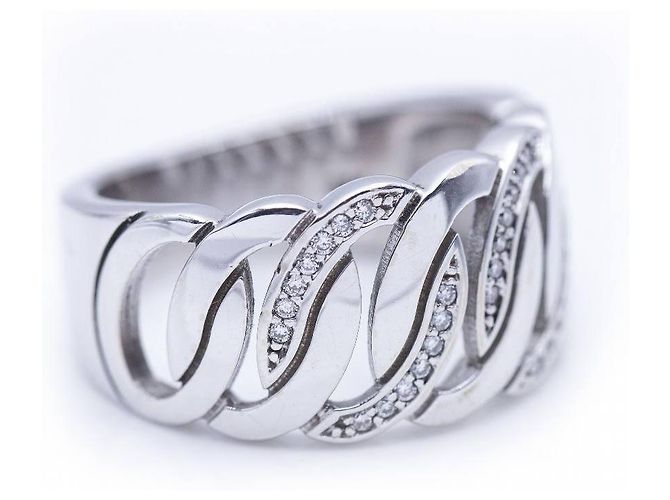 Autre Marque Breiter Ring aus Weißgold mit Diamanten. Silber - Ansicht 2
