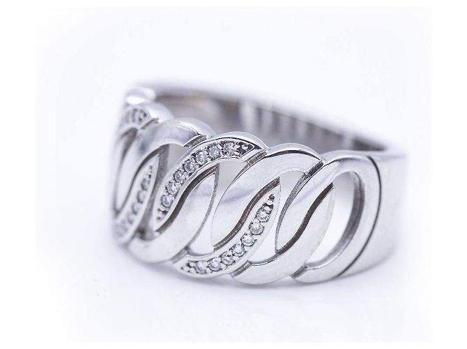 Autre Marque Breiter Ring aus Weißgold mit Diamanten. Silber - Ansicht 4