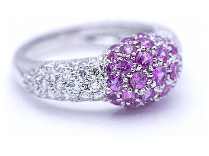 Autre Marque Anello in oro bianco Diamanti - Zaffiri rosa. Argento Viola scuro - vista 2