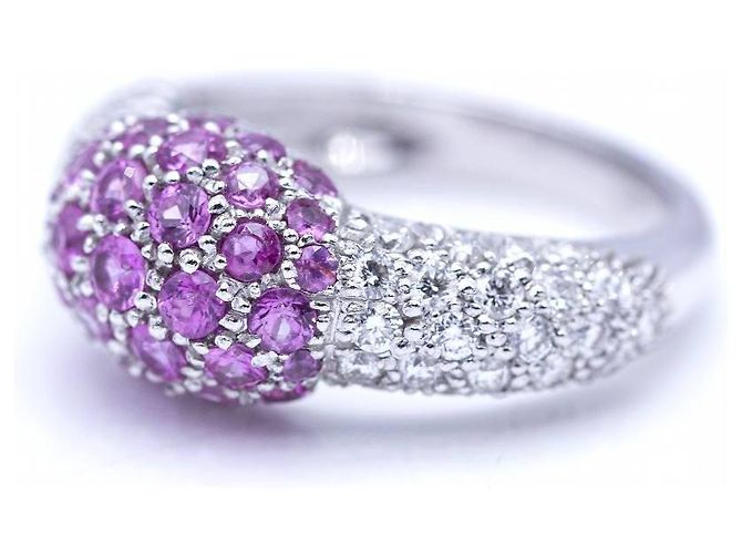 Autre Marque Anello in oro bianco Diamanti - Zaffiri rosa. Argento Viola scuro - vista 4