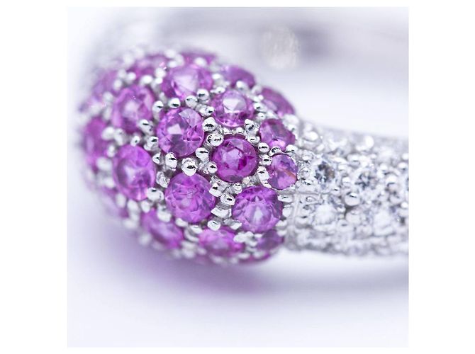 Autre Marque Anello in oro bianco Diamanti - Zaffiri rosa. Argento Viola scuro - vista 5