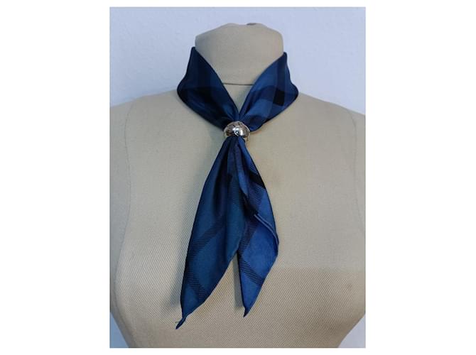 Sciarpa Quadrata in Seta Blu Burberry - vista 2