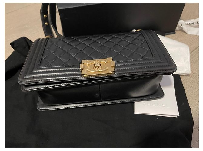Borsa Chanel Boy Media in Pelle di Agnello Nera Nero - vista 10