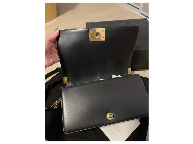 Borsa Chanel Boy Media in Pelle di Agnello Nera Nero - vista 15