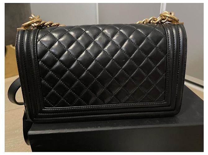 Borsa Chanel Boy Media in Pelle di Agnello Nera Nero - vista 16