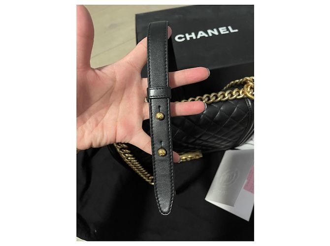 Borsa Chanel Boy Media in Pelle di Agnello Nera Nero - vista 17