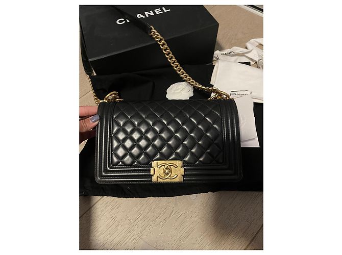 Borsa Chanel Boy Media in Pelle di Agnello Nera Nero - vista 2