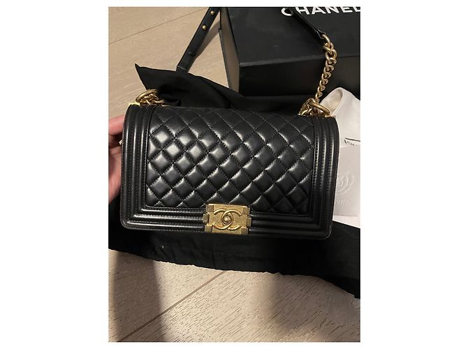 Borsa Chanel Boy Media in Pelle di Agnello Nera Nero - vista 3