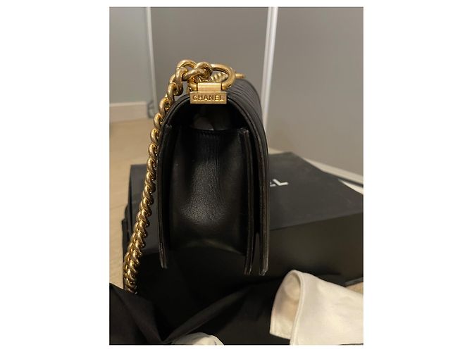 Borsa Chanel Boy Media in Pelle di Agnello Nera Nero - vista 4