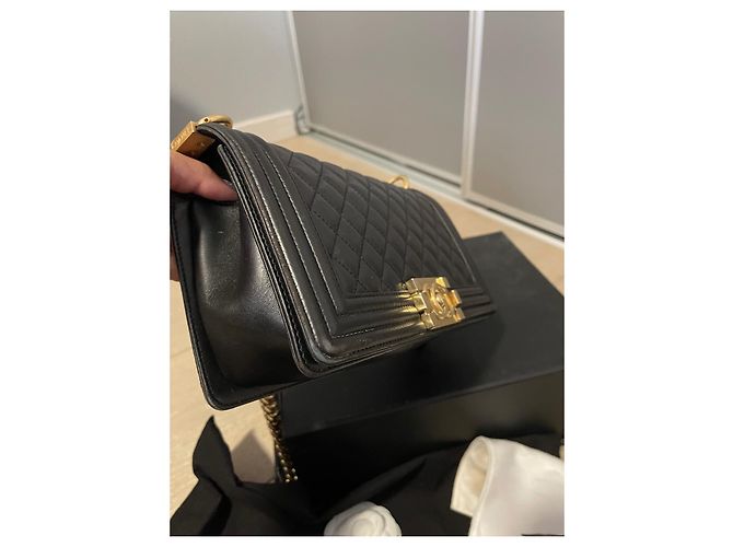Borsa Chanel Boy Media in Pelle di Agnello Nera Nero - vista 7