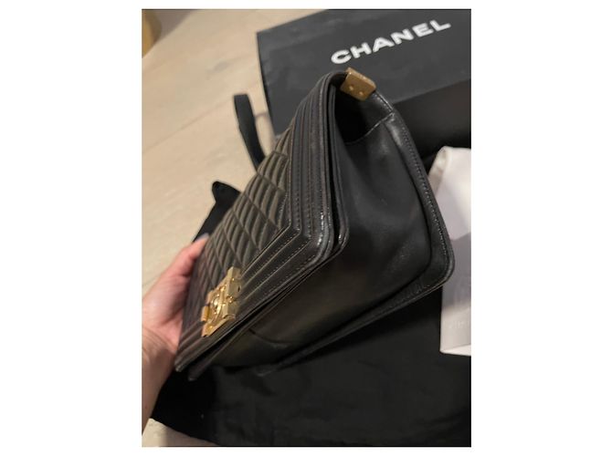 Borsa Chanel Boy Media in Pelle di Agnello Nera Nero - vista 9