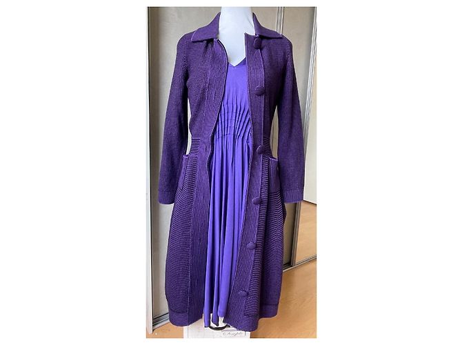 Conjunto Dior Vestido de Seda Viscose e Casaco de Lã Roxo - vista 2